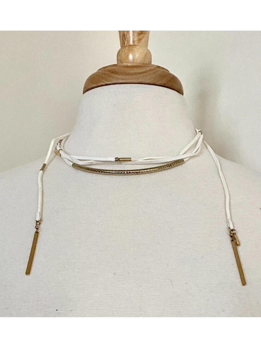 NWT Ettika White Vegan Suede Wrap Necklace Multi-Strand Gold-Tone OS - Picture 5 of 6